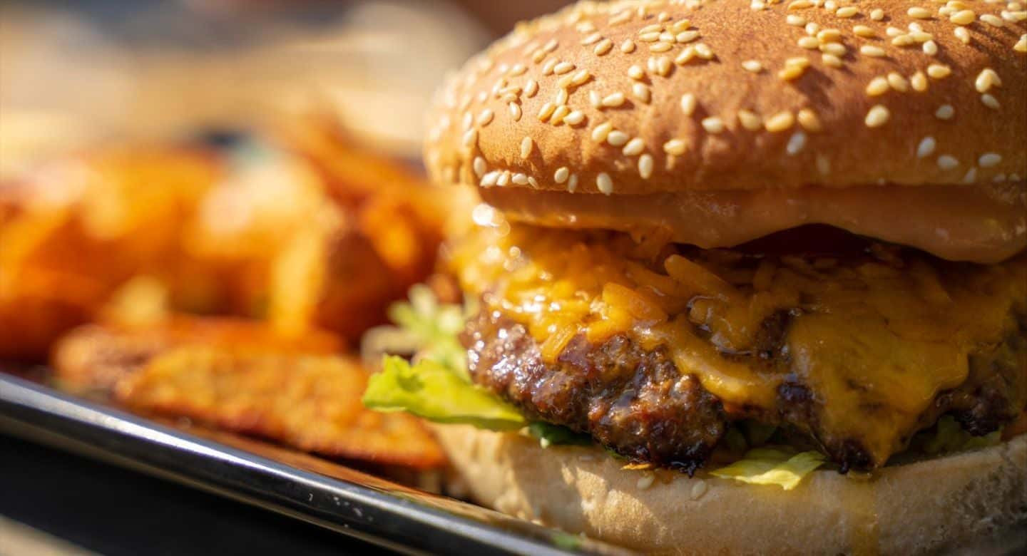 Closeup of hamburger