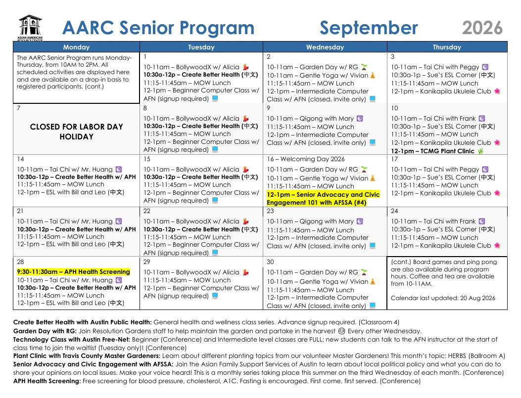 AARC Senior Program September 2026