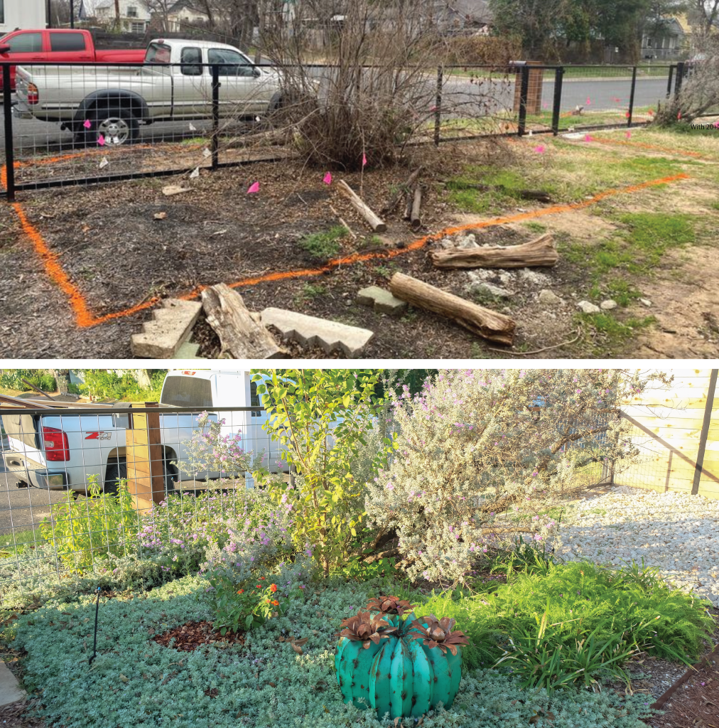 Top to bottom: Before photo of Colleen’s client’s front yard, After photo of Colleen’s client’s front yard.