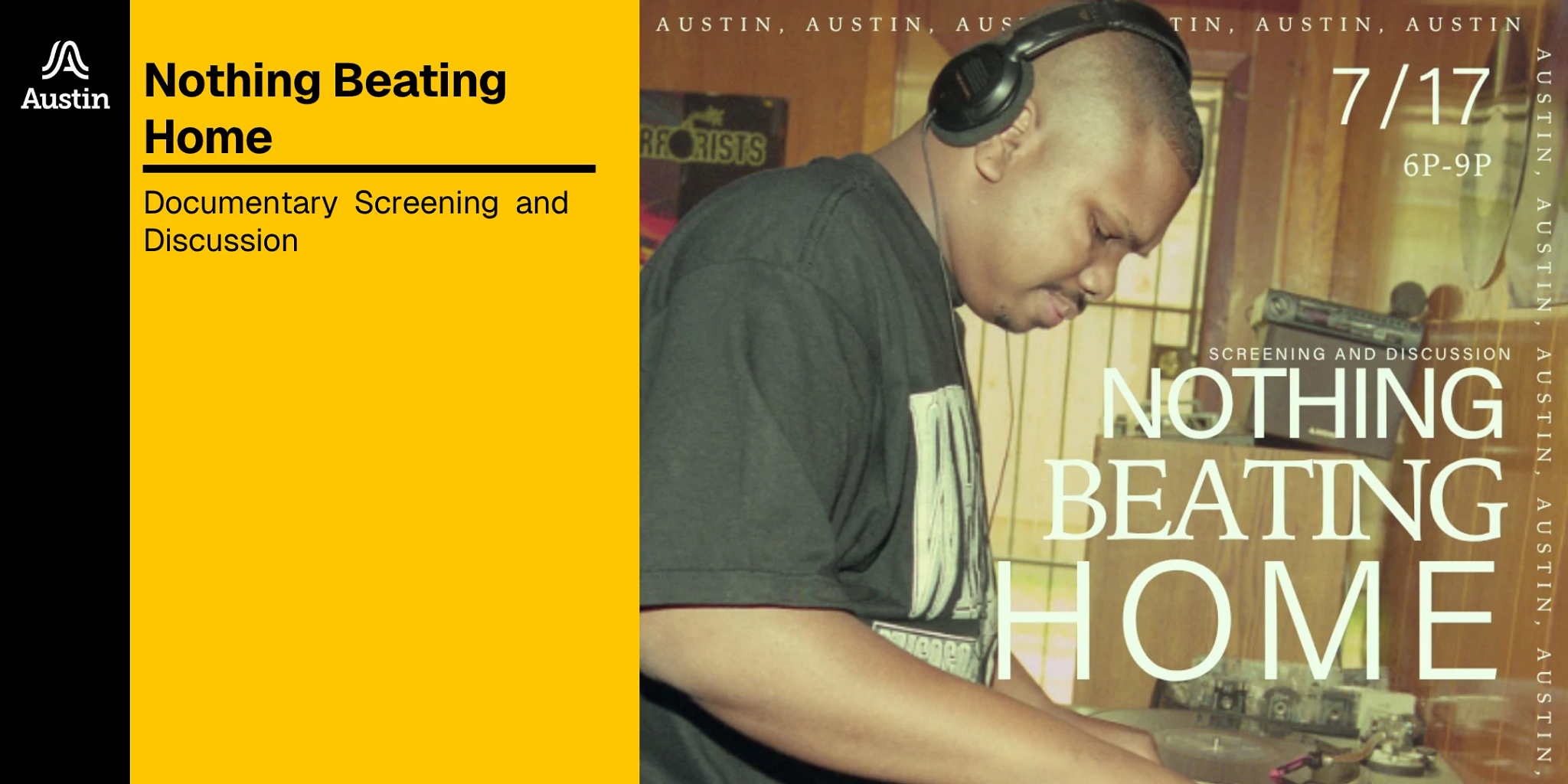 yellow graphic with image of DJ screw for promotion of film screening