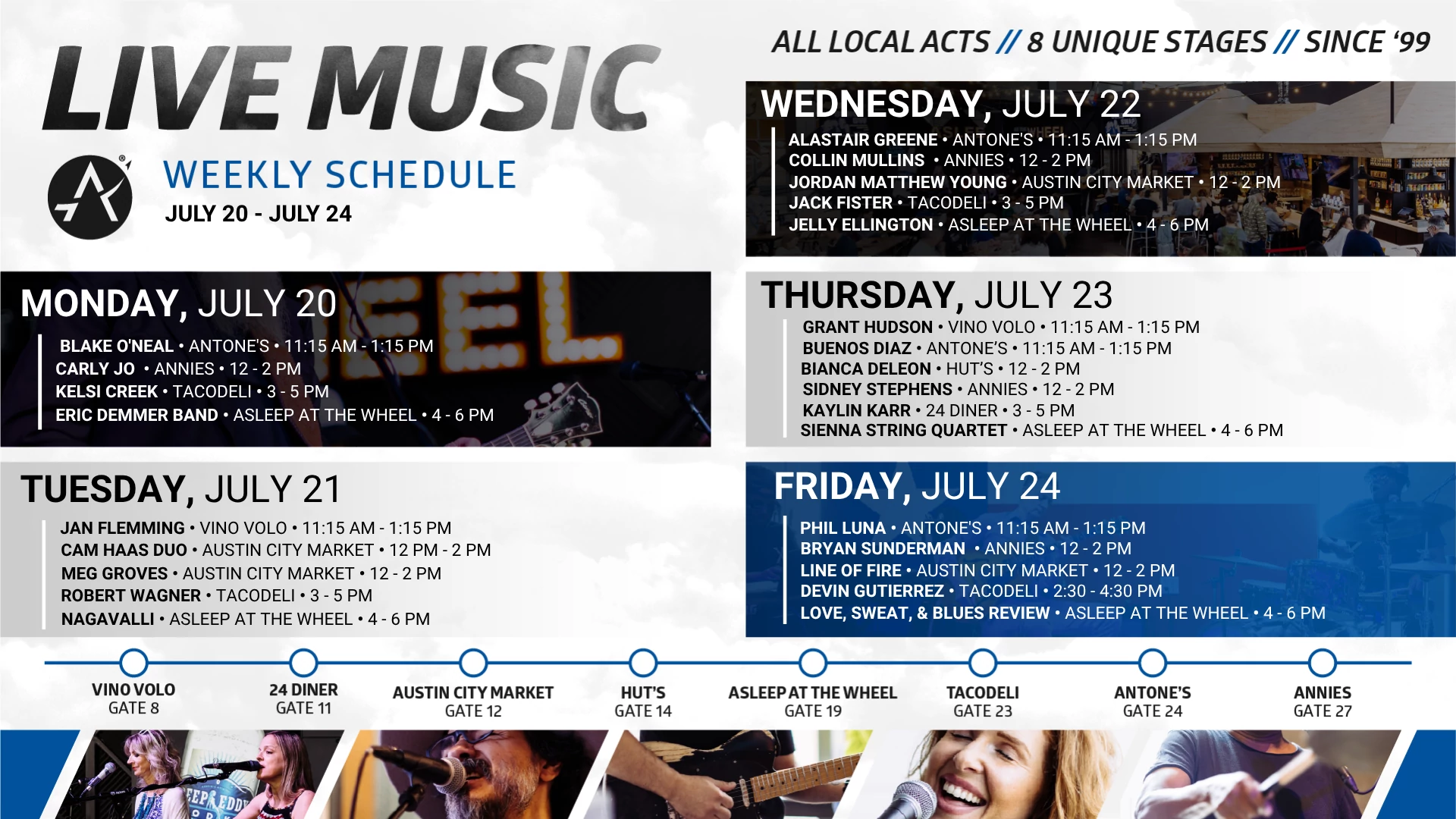 Music schedule July 20 - 24