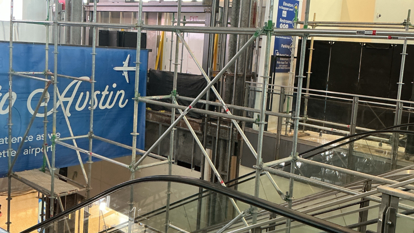 Atrium Infill scaffolding over the stairs and escalator