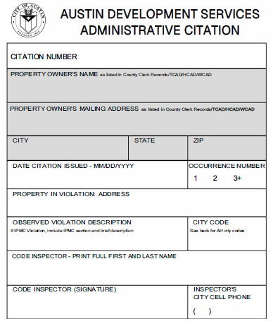 Austin Development Services Administrative Citation
