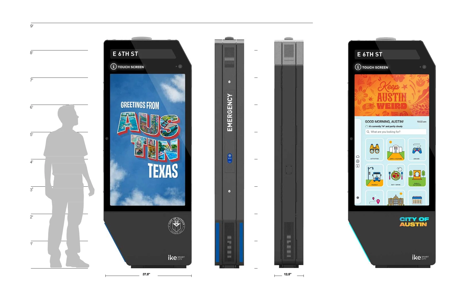 4-side rendering of 8 feet tall digital kiosks