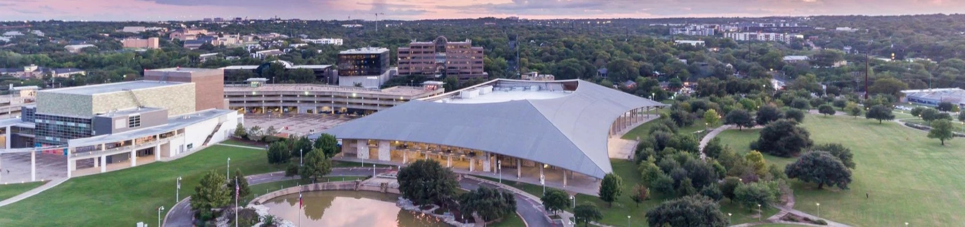 Banner with wide view of Palmer Events Center and downtown Austin in the background