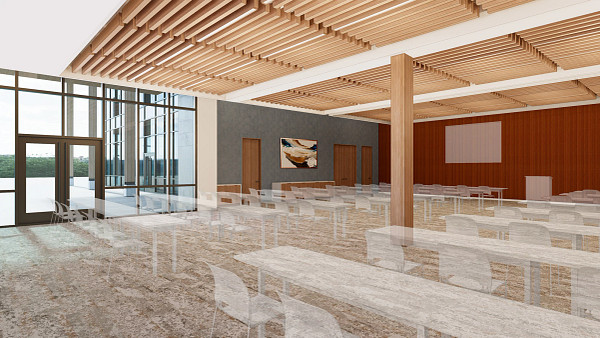 A design rendering of the community room that will be located inside of the administrative building.