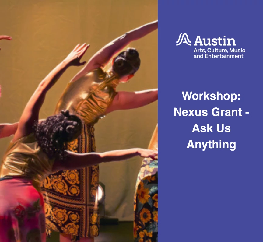 Promotional graphic showing dancers on the left and a panel reading “Workshop: Nexus Grant - Ask Us Anything” on the right.