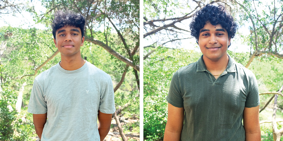 Side by side headshots of Varun and Ruhan on a neighborhood trail.