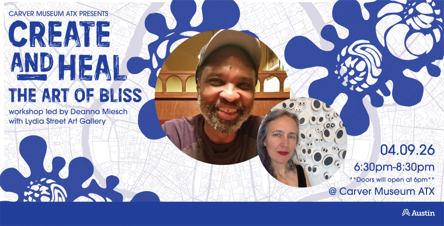 Blue and white image of Steven Bernard Jones and Deanna Miesch with text reading "Create and heal the art of bliss"