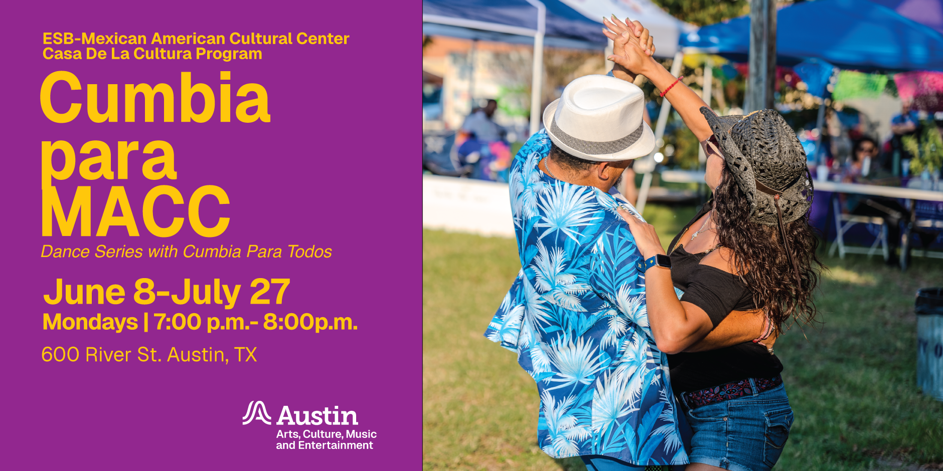Couple dancing cumbia in a park