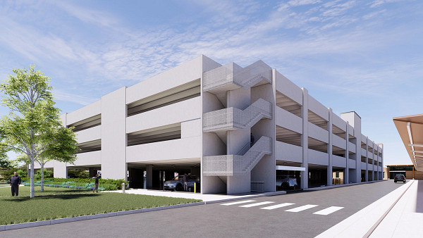 A design rendering of the parking garage available for city employees and visitors.