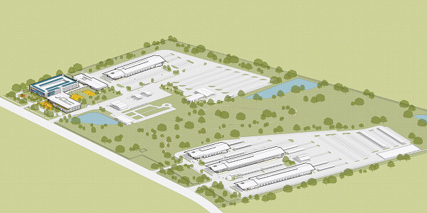 A perspective drawing of the entire Northeast Service Center facility.