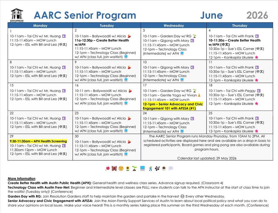 AARC Senior Program Calendar - June 2026
