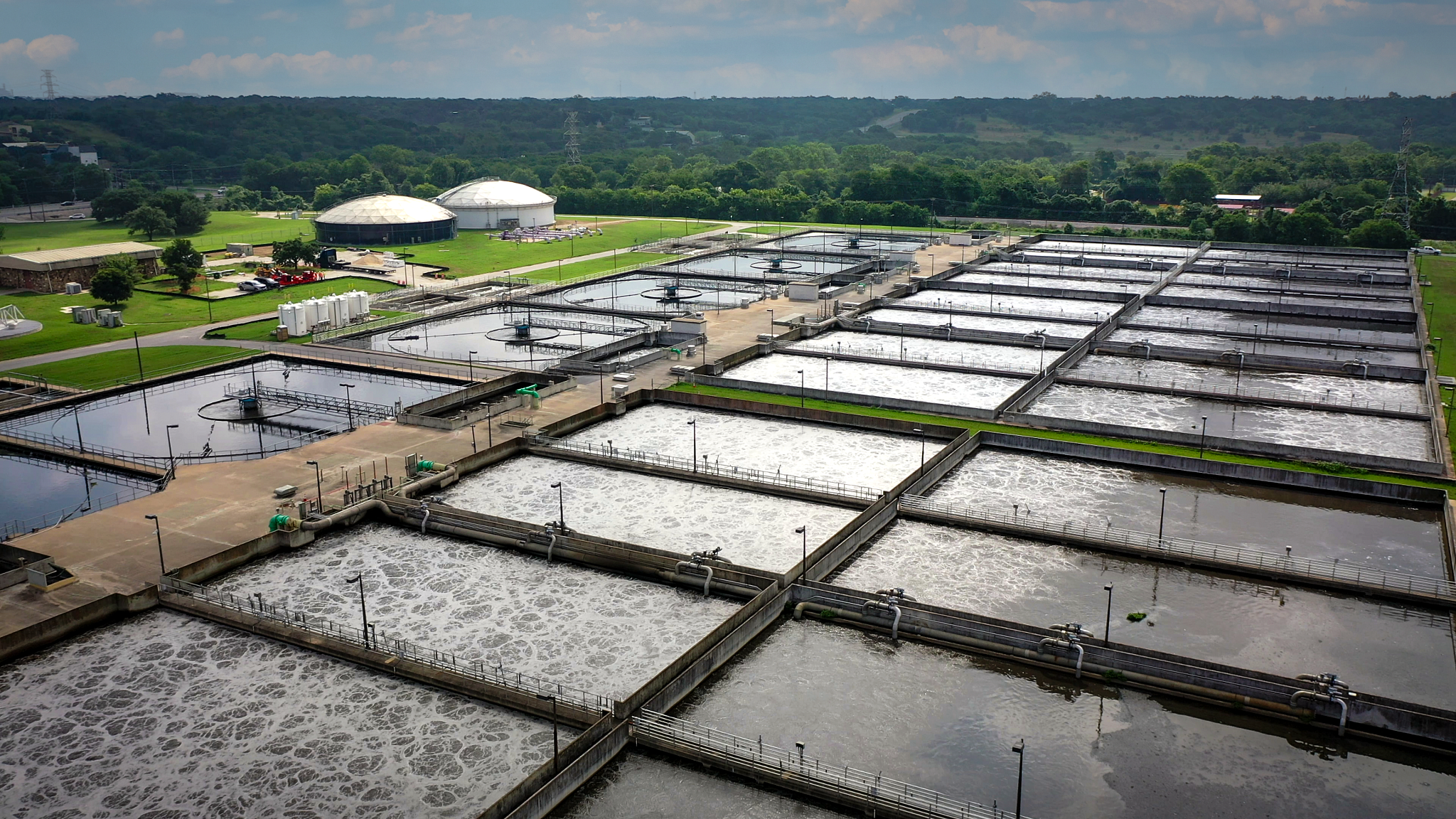An aerial view of Austin Water's Walnut Creek Wastewater Treatment Plant