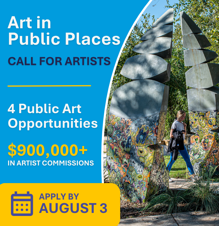 Promotional graphic for the City of Austin Art in Public Places program open call opportunities.
