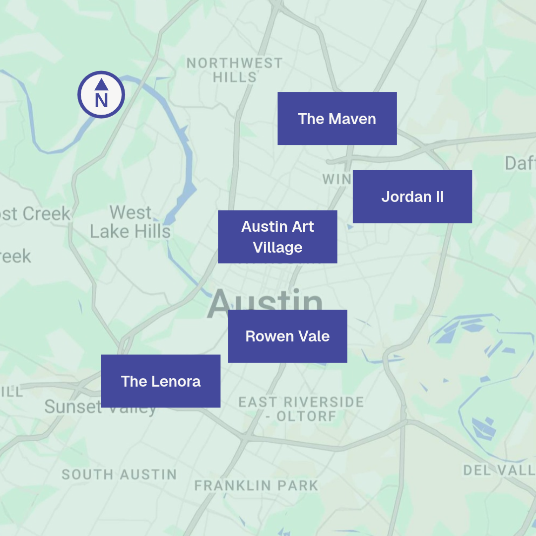 Map shows the location of the five affordable housing developments that received funding. Locations are depicted by house icons and the development name.