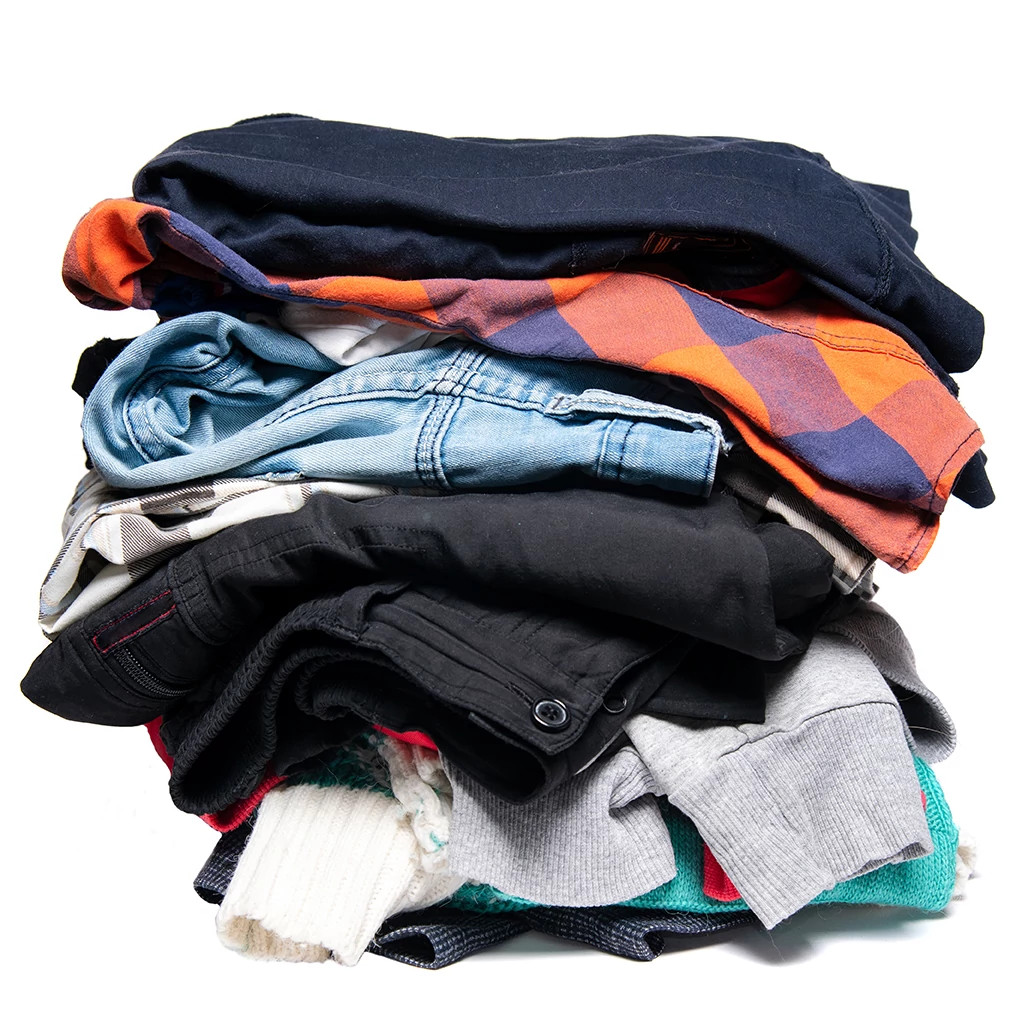 A stack of clothing ready to be donated.