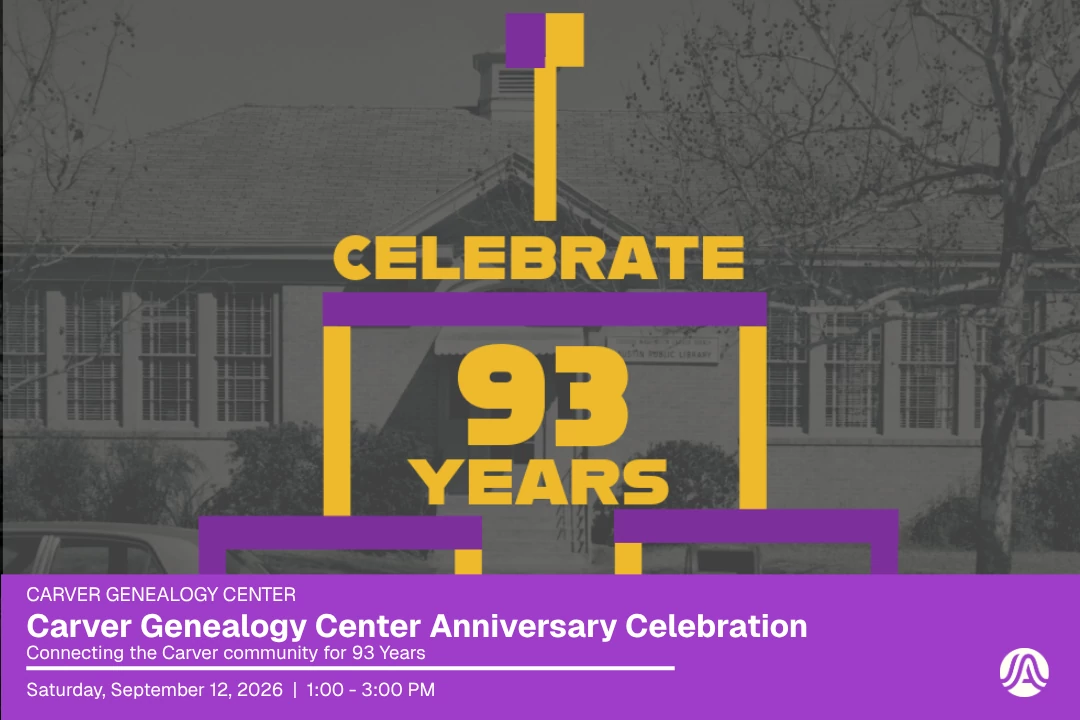 purple graphic with genealogy chart image and text reading celebrate 93 years