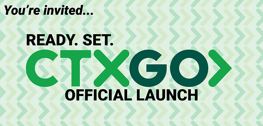 Graphic reading You're invited, Ready. Set. CTX GO. Official Launch, promoting the Construction Partnership Program.