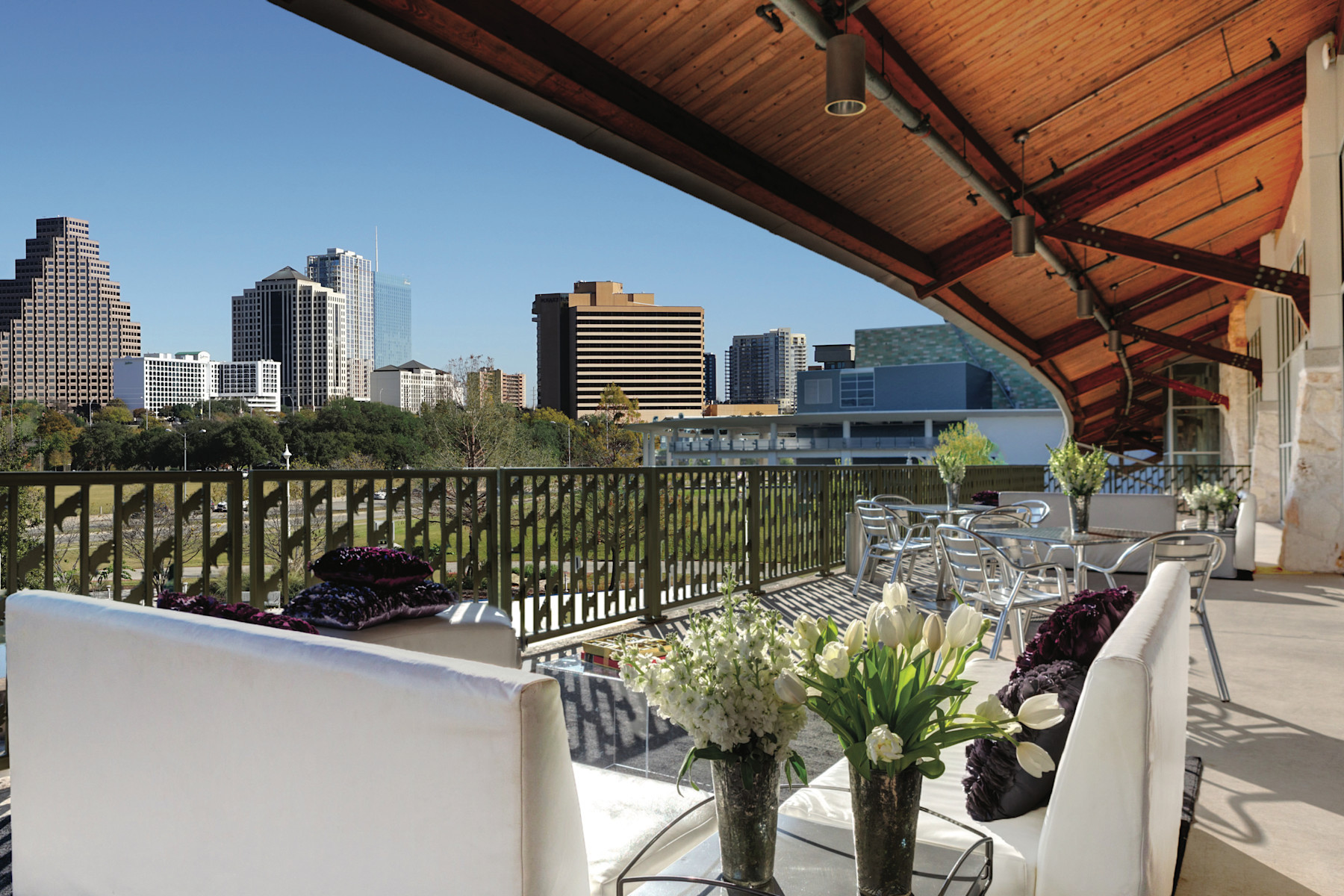 Image of the Palmer Events Center balcony facing Downtown Austin