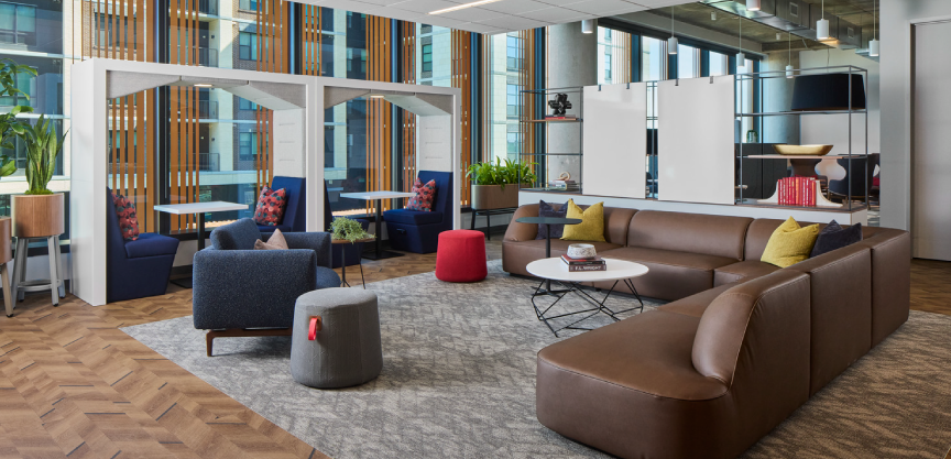 An open gathering space at the Parkhill Uptown development.