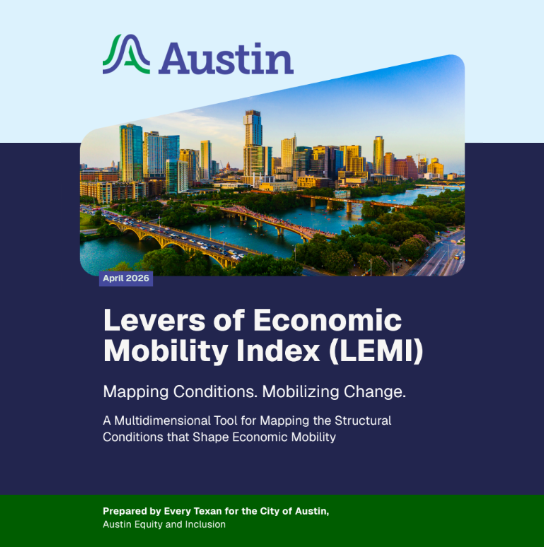 Cover for Economic Mobility Framework for Austin, cover image depicting City of Austin Skyline.