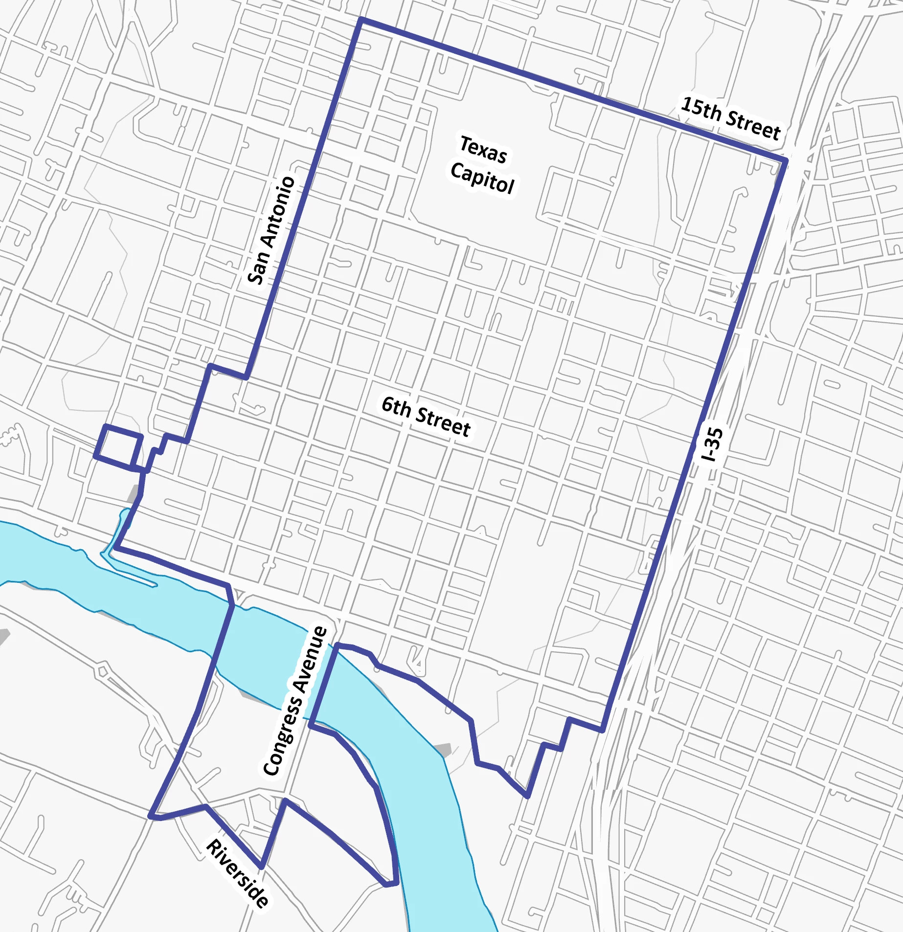 Boundaries of the Austin Downtown Public Improvement District. 
