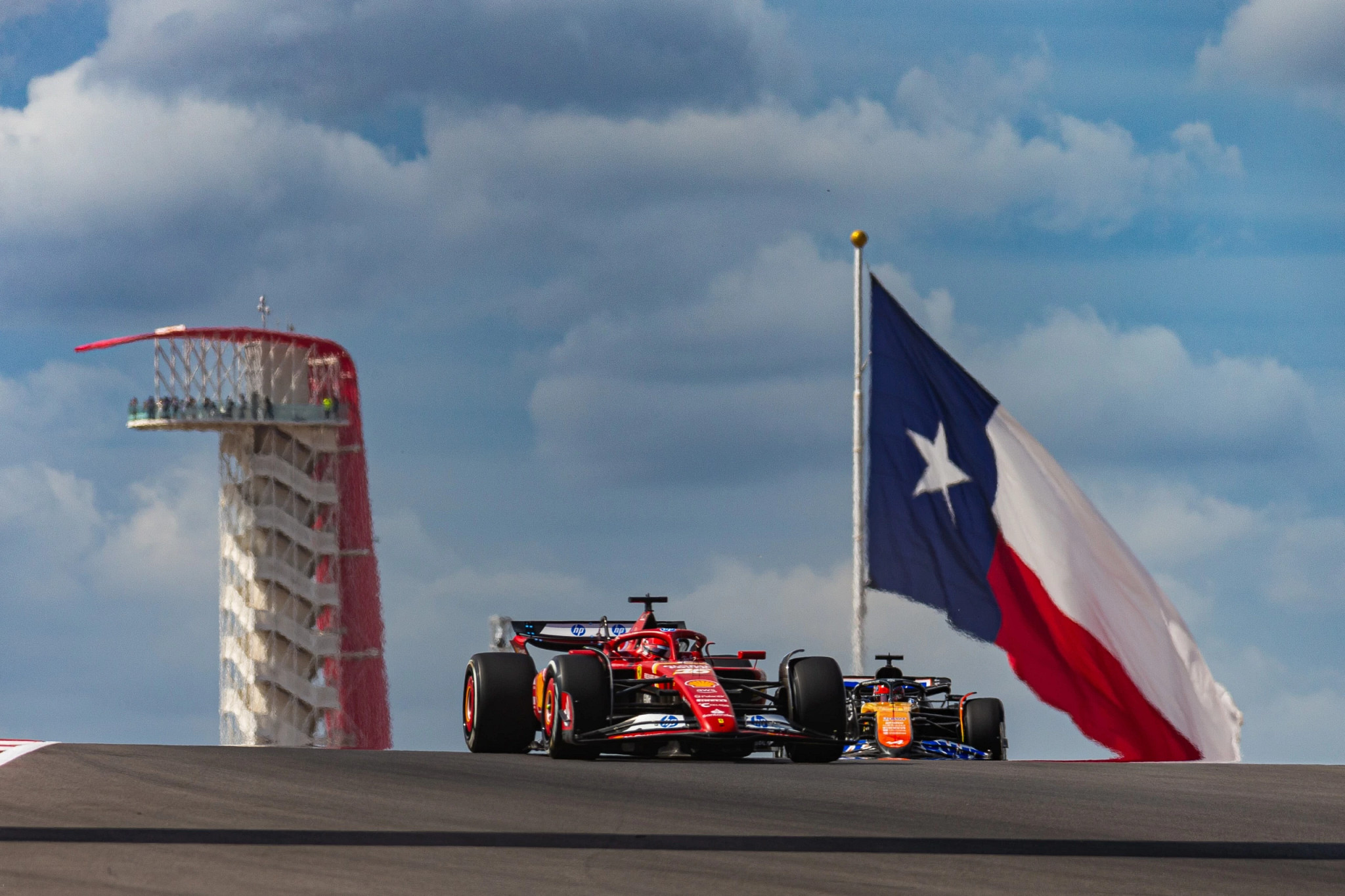 A formula one car sits on the race track
