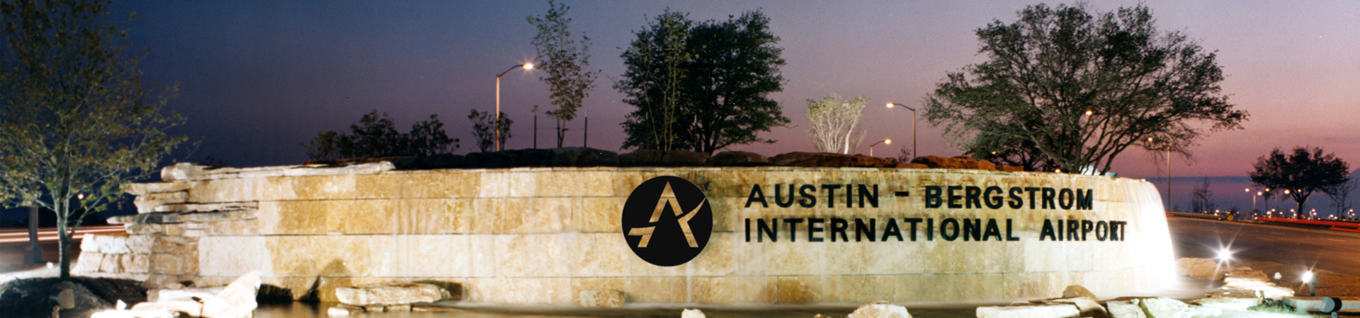 Austin-Bergstrom International Airport fountain at night
