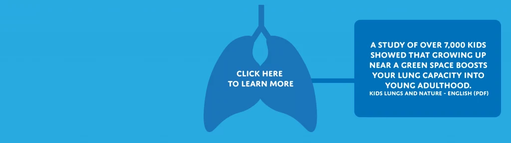 blue lungs with white text that reads click here to learn more a study over 7000 kids showed that growing up near a green space boosts your lung capacity into young adulthood kids lungs and nature english pdf