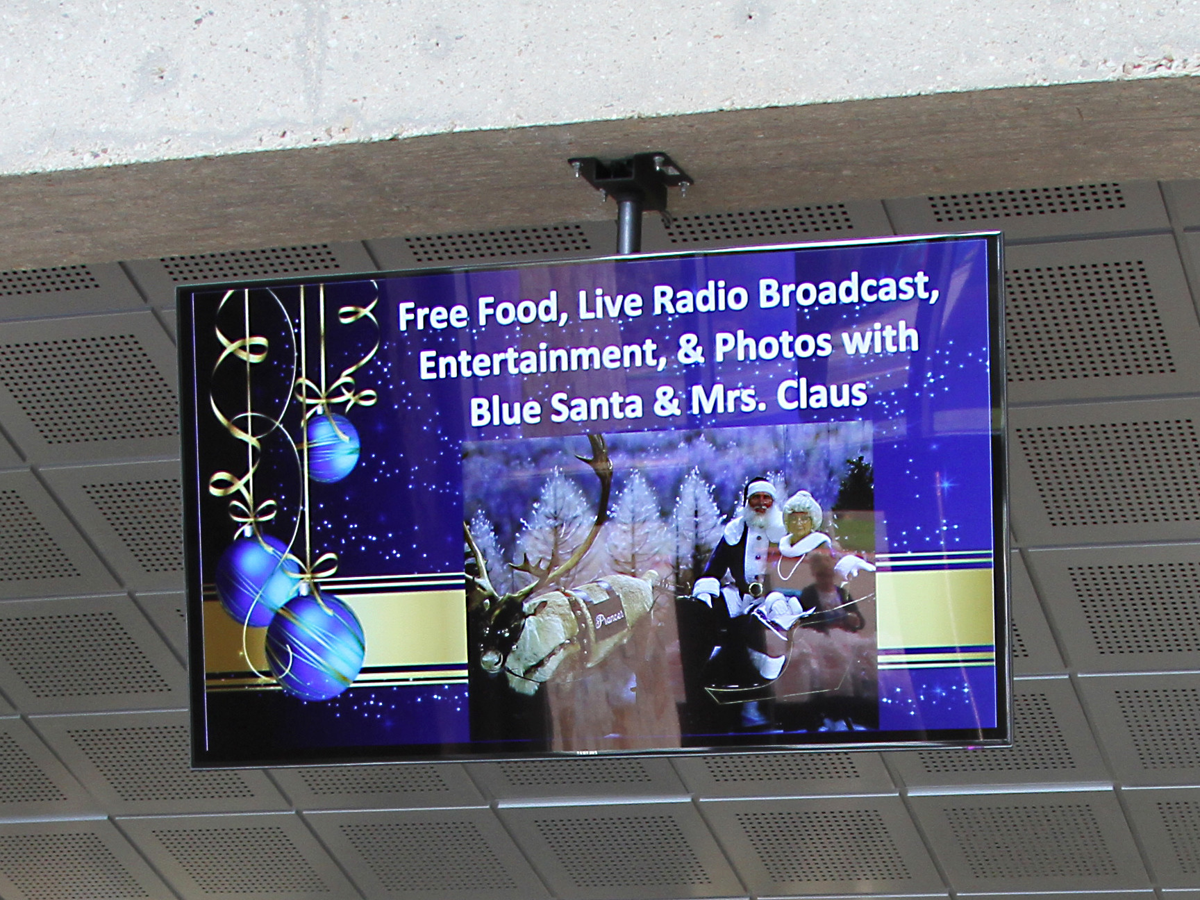 Television screen with event info at the Palmer Events Center