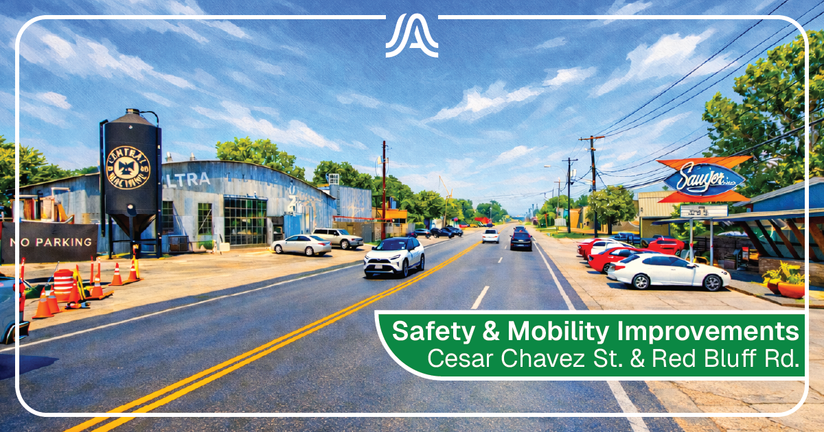 The City of Austin is planning several safety and mobility improvements on Cesar Chavez Street between Pleasant Valley Road and Shady Lane, as well as on Red Bluff Road.