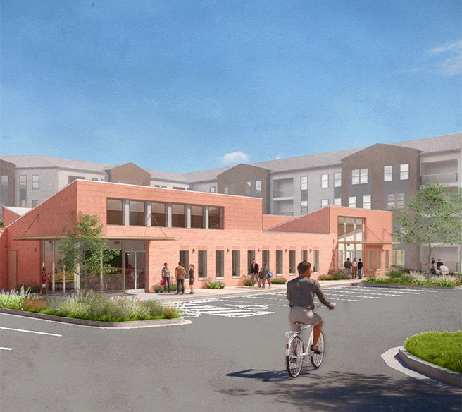 Rendering of the future building and apartments at the St. John Site