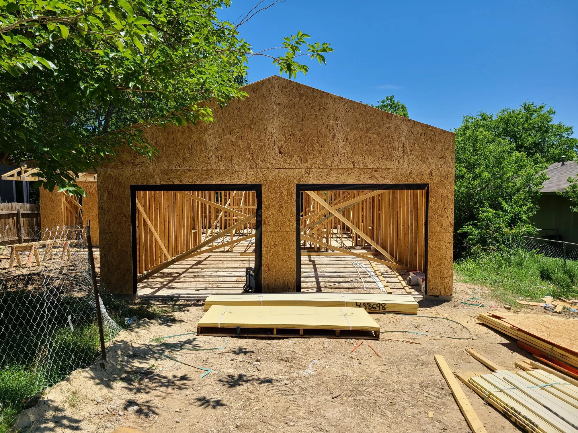 Wood base of a new home being built