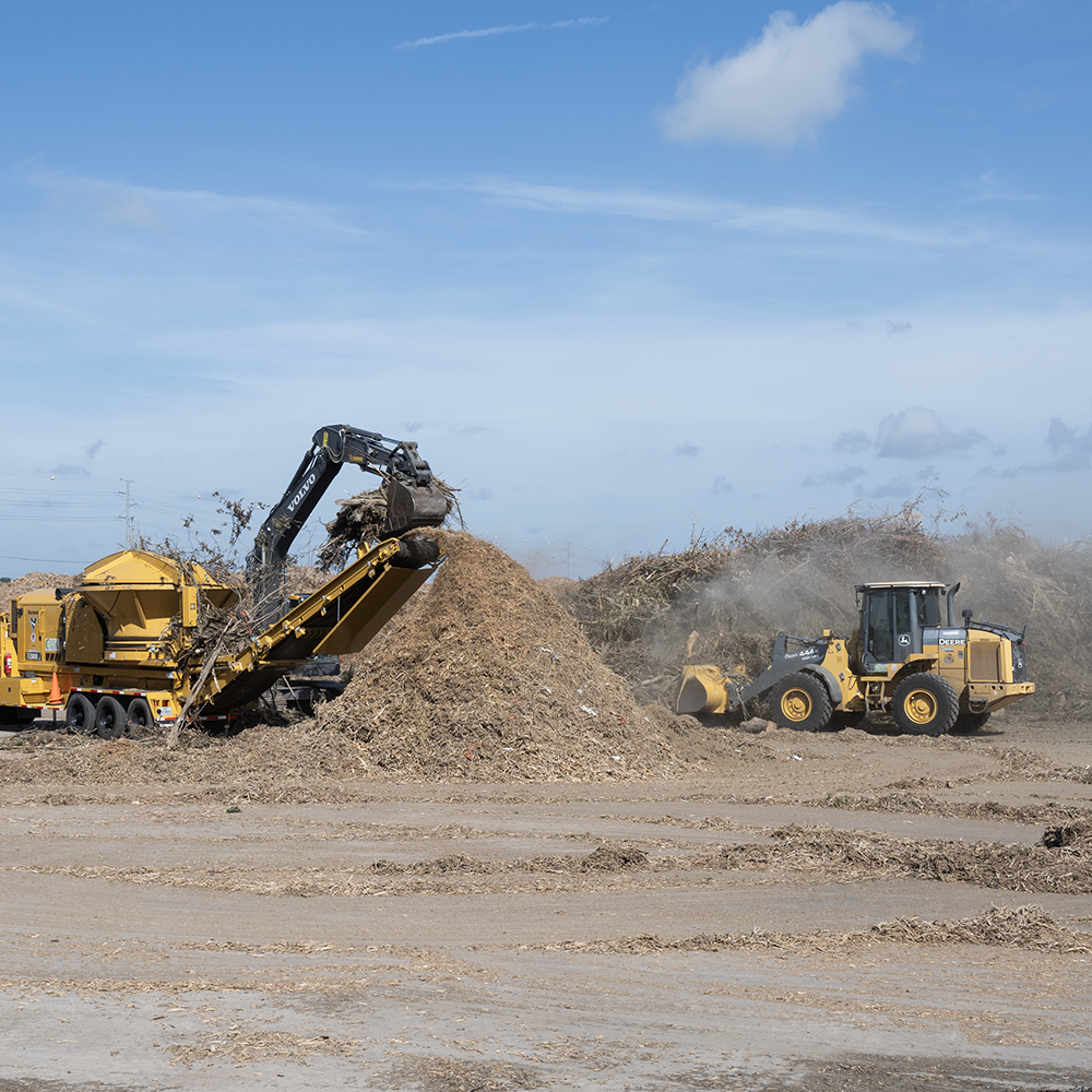 Mulching equipment turns brush into Dillo Dirt at Hornsby Bend.
