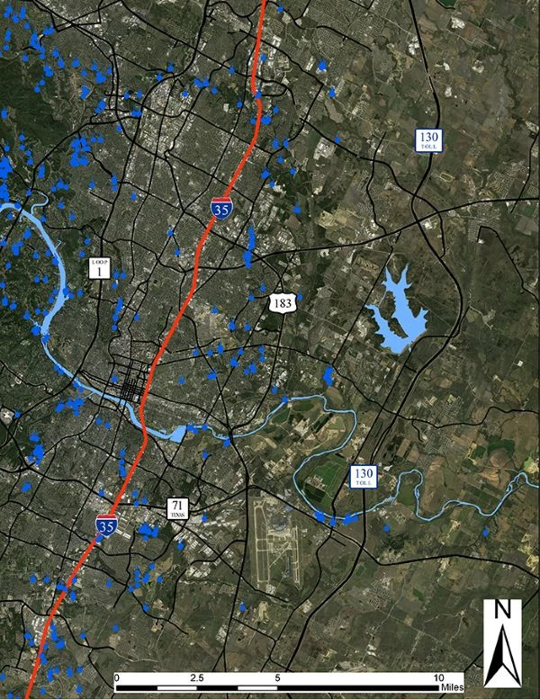 Countless springs are located both east and west of I-35 in the Austin area.