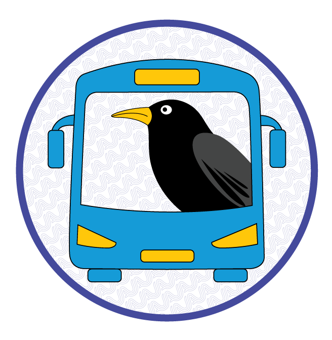 Grackle riding a CapMetro bus.
