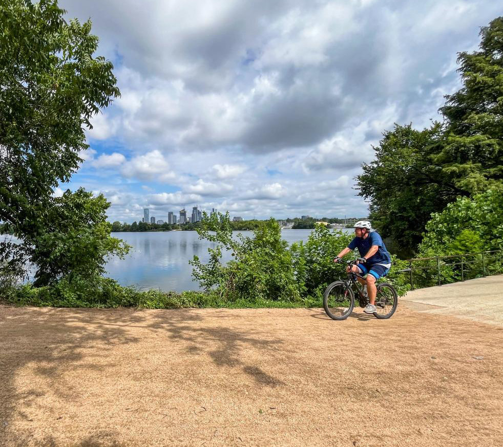 Bicyclist on the river trail