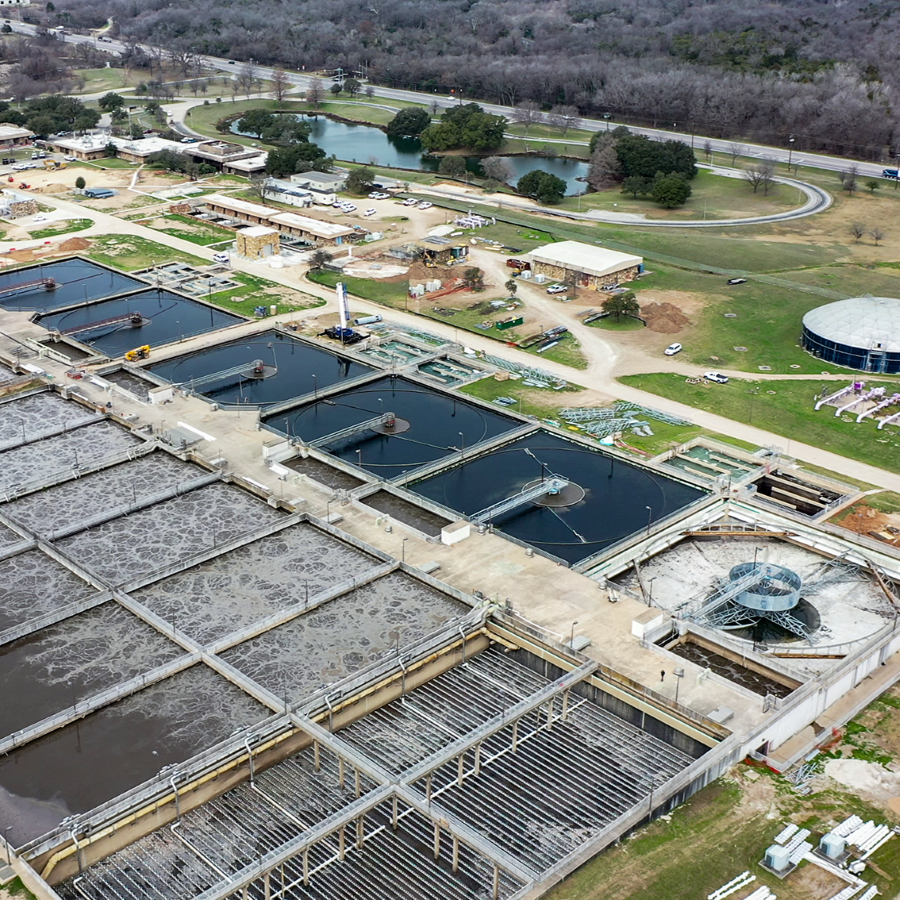 An aerial view of Austin Water's Walnut Creek Wastewater Treatment Plant.