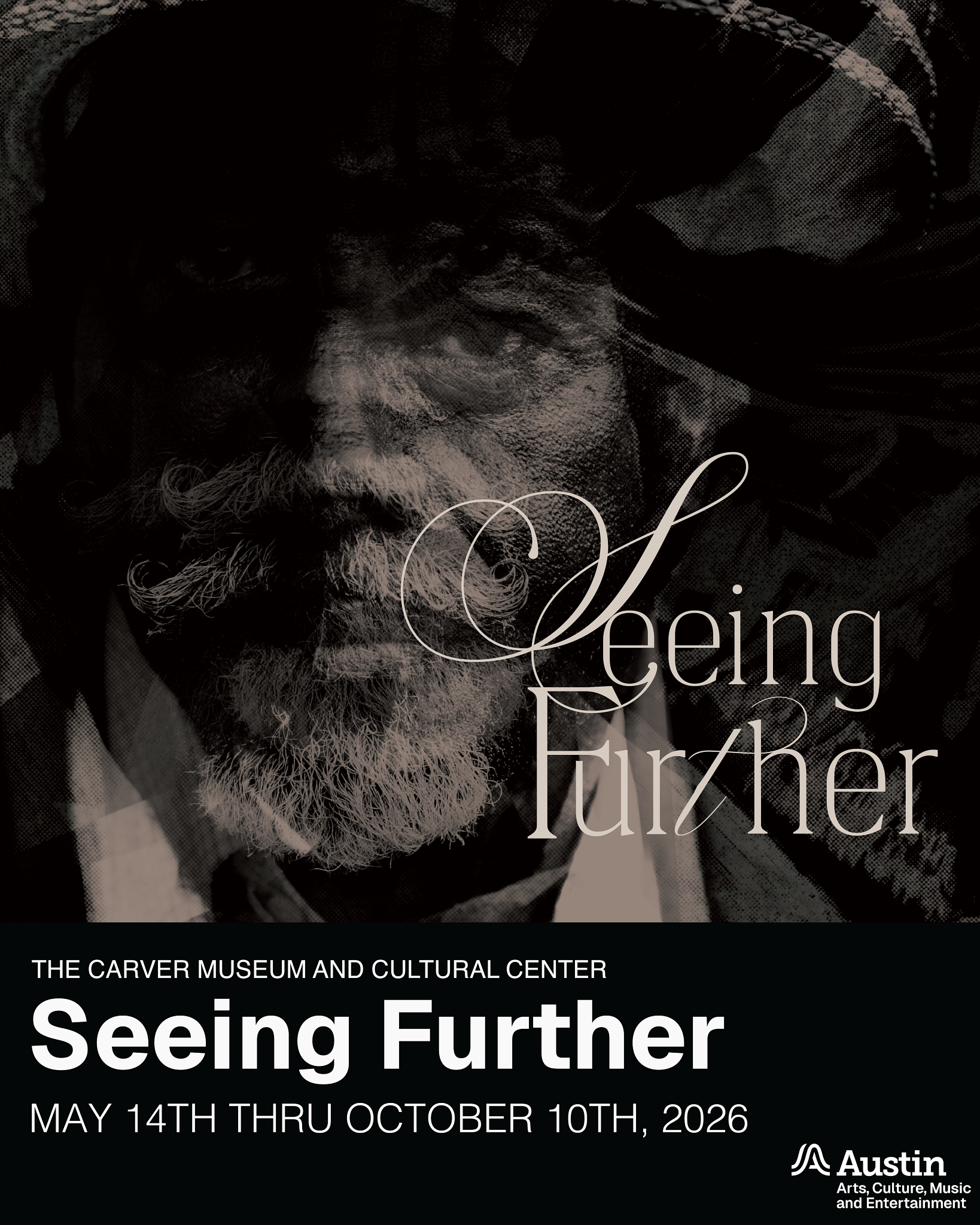 black and gray graphic featuring portrait from artist Hakeem Adewumi