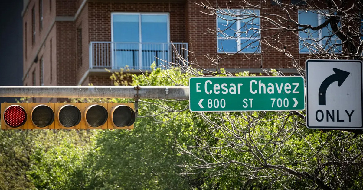 Sign of Cesar Chavez Street in Austin, Texas