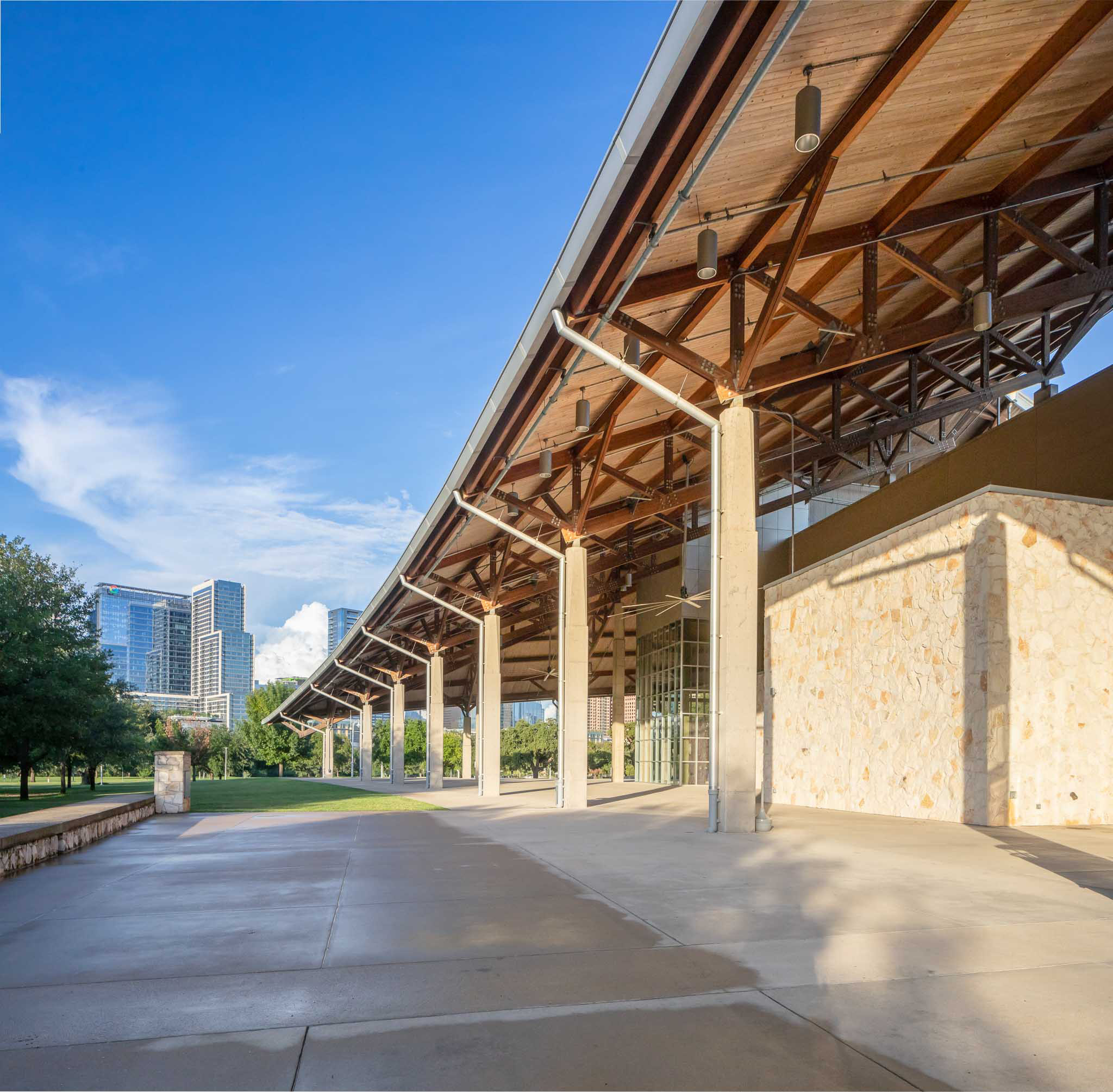 Palmer Events Center canopy looking north toward Downtown Austin
